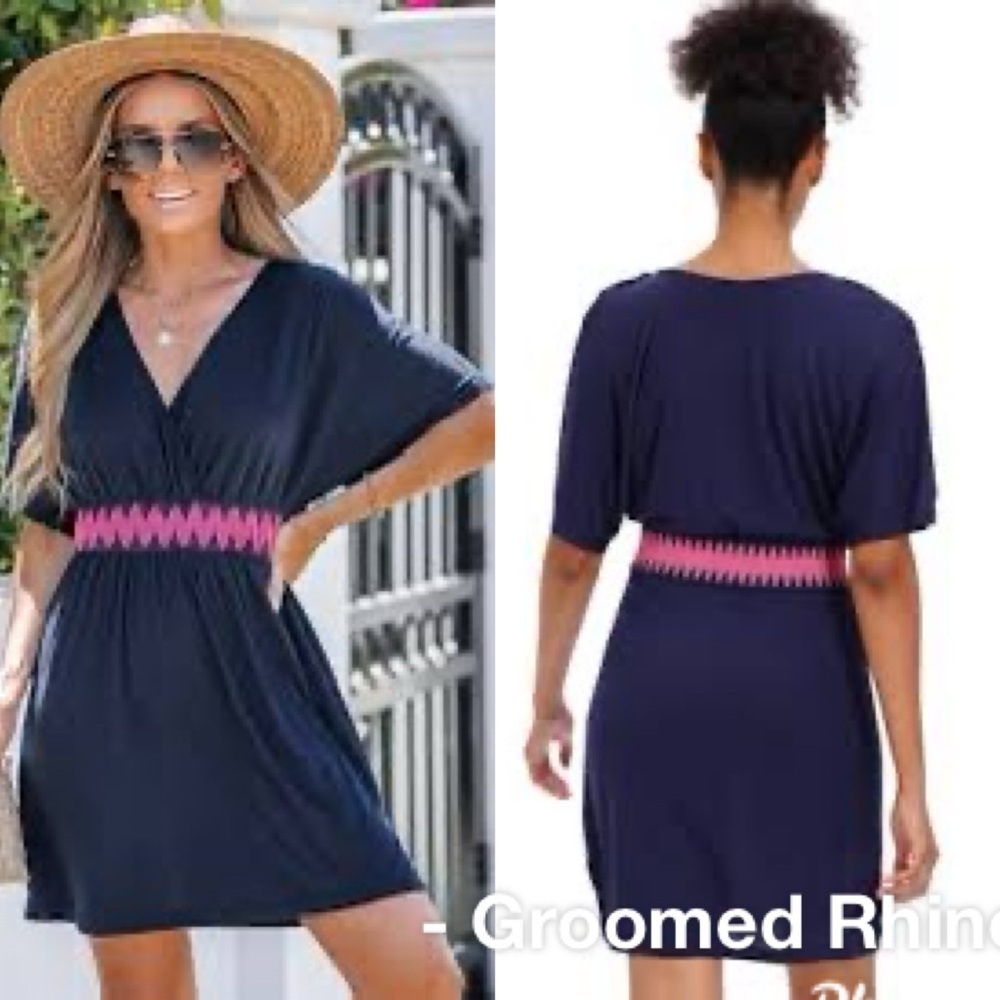 Lascana Navy V-Neck Summer Dress Size 14